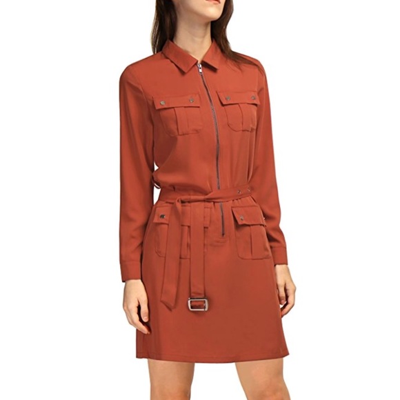 Blood Orange Multi Pocket Belted Boyfriend Dress - Picture 4 of 5